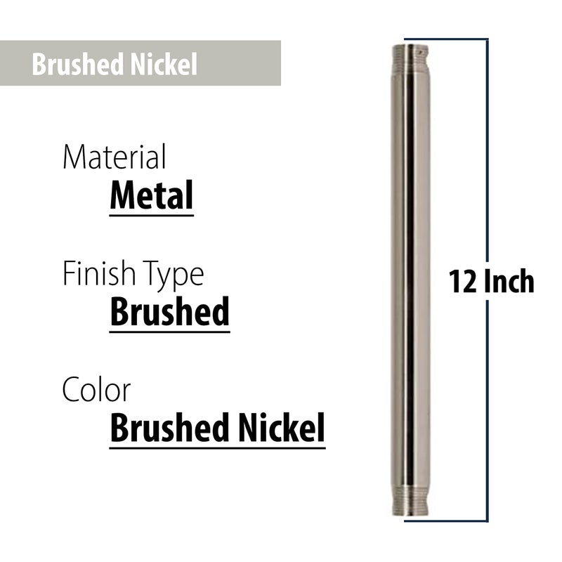 Ciata Ceiling Fan Extension Rod, Ceiling Fan Downrod, 12 Inch long Extension Downrod for Ceiling Fans, 3/4â€ Inside Diameter with Tapered threaded ends, Brushed Nickel Finish - Image 4